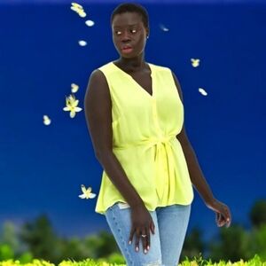 TORRID Plus Size Sheer Neon Lime Sleeveless Georgette Peplum blouse 2X